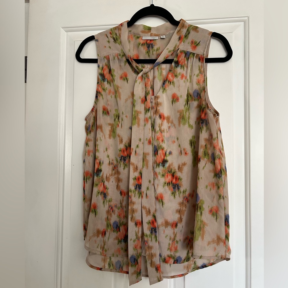 Halogen Multicolor Floral Tie-Neck Blouse‎